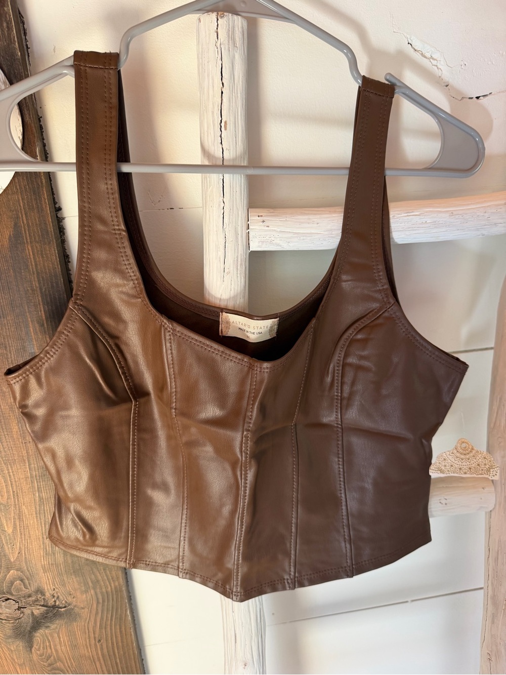 Altar'd State Chocolate Brown Faux Leather Crop Tank
